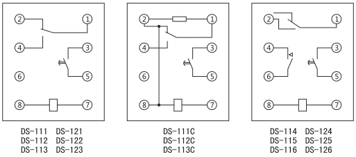 DS-116時(shí)間繼電器內(nèi)部接線及外引接線圖(背視圖)圖片