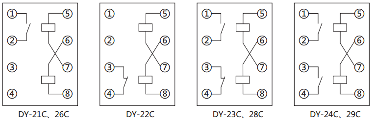 DY-23C、D電壓繼電器內(nèi)部接線圖