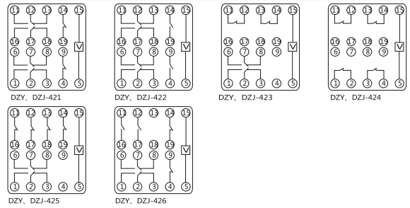 DZY（J)-424導軌式中間繼電器內(nèi)部端子外引接線圖(正視)